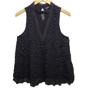 Altard State Women's‎ Top/Blouse SZ L Dark Gray High Colar Lace Sleeveless Top